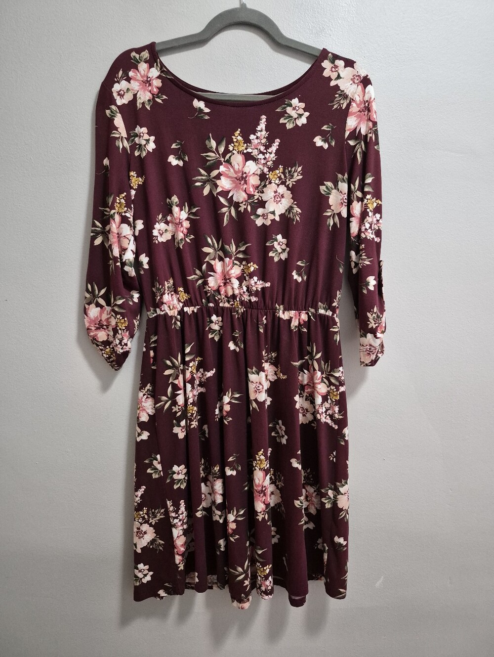 French Grey Soft Stretchy Jersey Knit Floral Fit And Flare Dress Size XL